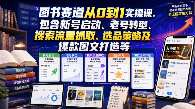 图书赛道从0到1实操课，包含新号启动、老号转型、搜索流量抓取、选品策略及爆款图文打造等-知识星球