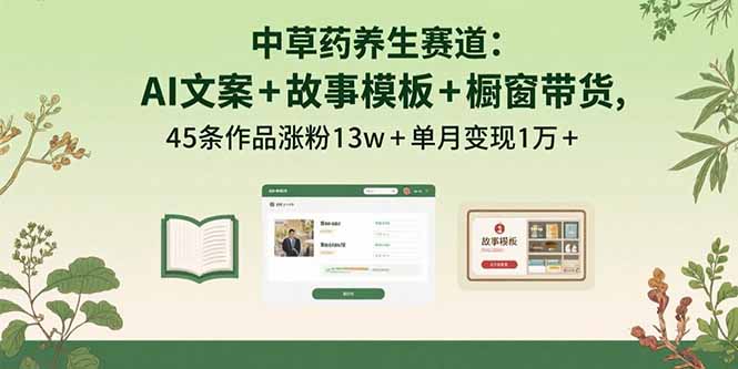 中草药养生赛道：AI文案+故事模板+橱带货，45条作品涨粉13w+单月变现1万+-知识星球