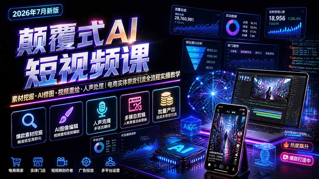 颠覆式AI短视频课｜素材挖掘，AI修图，视频重绘，人声处理｜电商实体带货引流全流程实操教学-知识星球