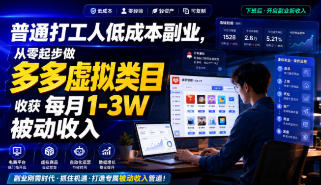 普通打工人低成本副业，从零起步做多多虚拟类目，收获每月1-3W被动收入【揭秘】-知识星球