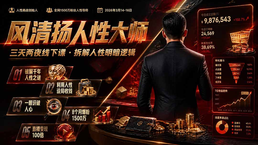 风清扬人性大师-三天两夜3月14-16线下课2026年|拆解人性明暗逻辑,识人避坑,千万粉涨粉+直播百倍变现实战教学-知识星球