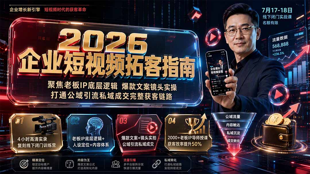 2026企业短视频拓客指南：聚焦老板IP底层逻辑，爆款文案镜头实操，打通公域引流私域成交完整获客链路-知识星球