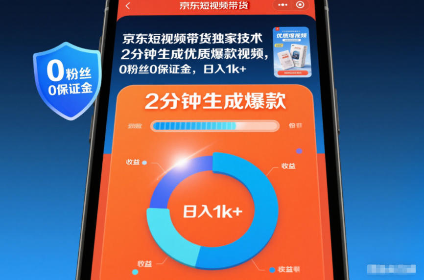 京东短视频带货独家技术，2分钟生成一条优质爆款视频，0粉丝0保证金，日入1k+【揭秘】-知识星球