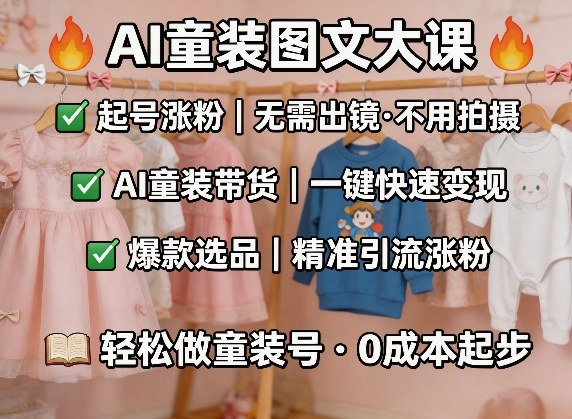 AI童装图文剪辑，某社群童装图文大课，起号涨粉、AI童装带货、爆款选品，无需出镜和拍摄-知识星球
