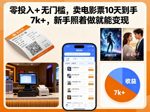 零投入+无门槛，卖电影票10天到手7k+，新手照着做就能变现【揭秘】-知识星球
