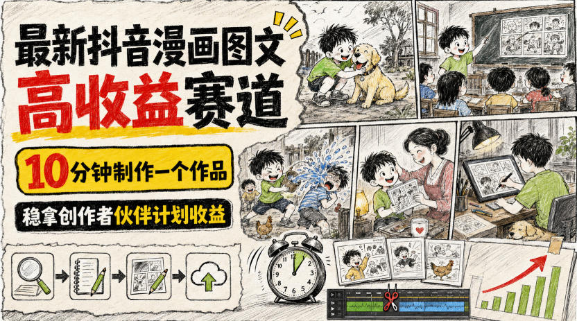最新抖音漫画图文高收益赛道，10分钟制作一个作品，稳拿创作者伙伴计划收益-知识星球
