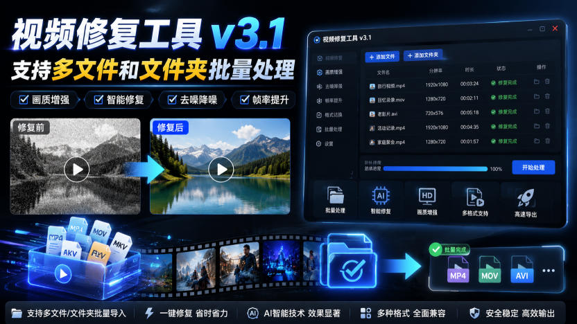 视频修复工具v3.1，支持多文件和文件夹批量处理-知识星球