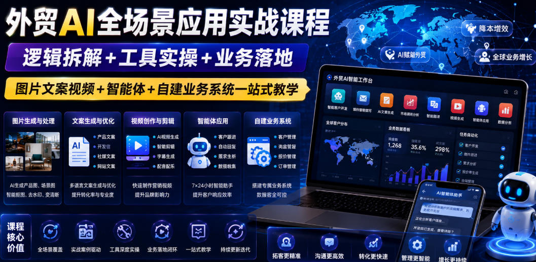 外贸AI全场景应用实战课程｜逻辑拆解+工具实操+业务落地，图片文案视频+智能体+自建业务系统一站式教学-知识星球