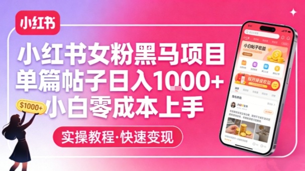 小红书女粉黑马项目,单篇帖子日入1k+,小白零成本上手-知识星球