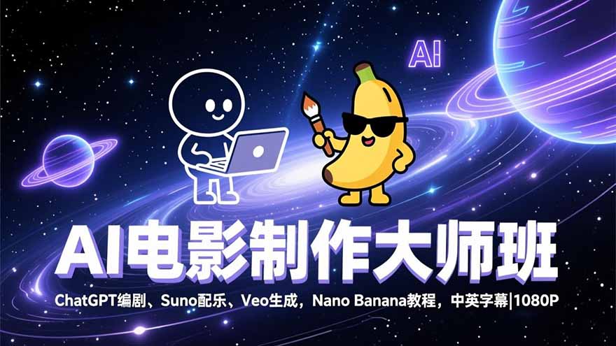 AI电影制作大师班:ChatGPT编剧、Suno配乐、Veo生成,Nano Banana教程,中英字幕|1080P-知识星球