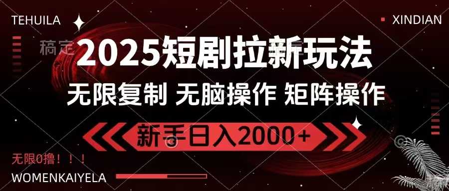 2025短剧拉新玩法，无需注册登录，无限0撸，无脑批量操作日入2000+-小禾网创