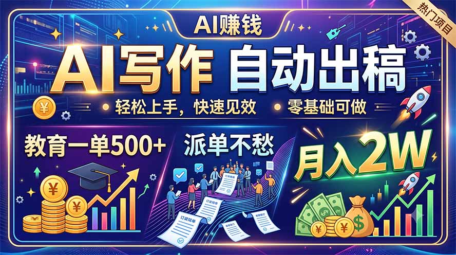 AI写作自动出稿，教育一单500+，派单不愁，月入2W-知识星球