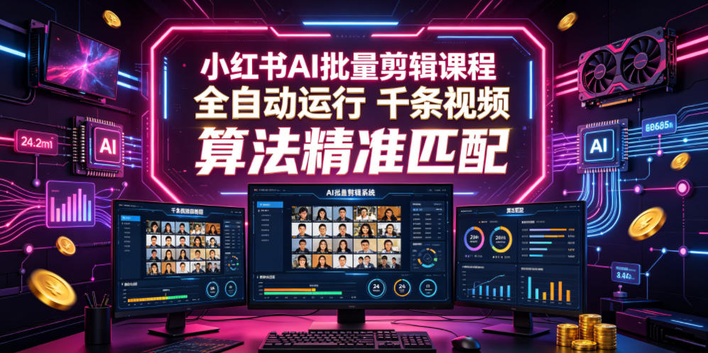 小红书AI批量剪辑课程，24小时全自动运行，解放双手专注运营，千条视频批量处理，小红书算法精准匹配-知识星球