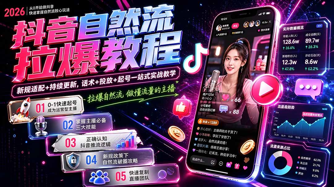 抖音自然流拉爆教程-更新7月：做懂流量的主播，新规适配+持续更新，话术+投放+起号一站式实战教学-知识星球