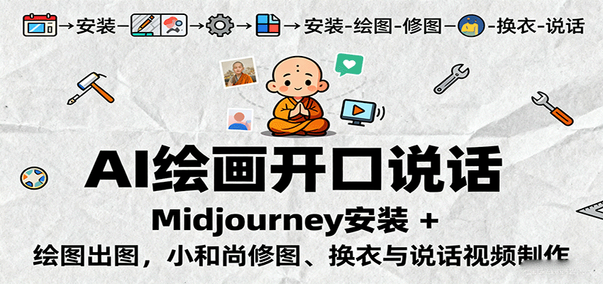 AI绘画开口说话，Midjourney安装 + 绘图出图，小和尚修图、换衣与说话视频制作-知识星球