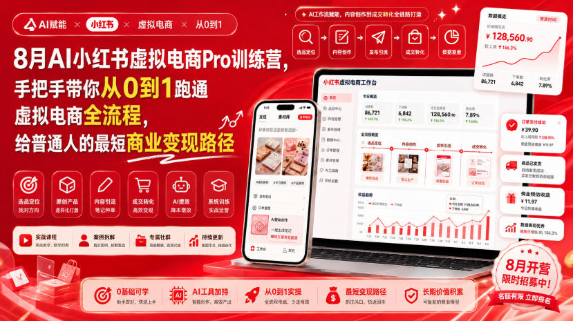 8月AI小红书虚拟电商Pro训练营，手把手带你从0到1跑通虚拟电商全流程，给普通人的最短商业变现路径-知识星球