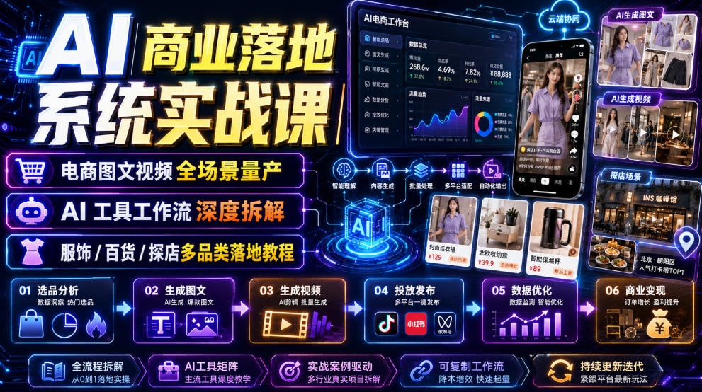 AI商业落地系统实战课｜电商图文视频全场景量产・AI工具工作流深度拆解・服饰/百货/探店多品类落地教程-知识星球
