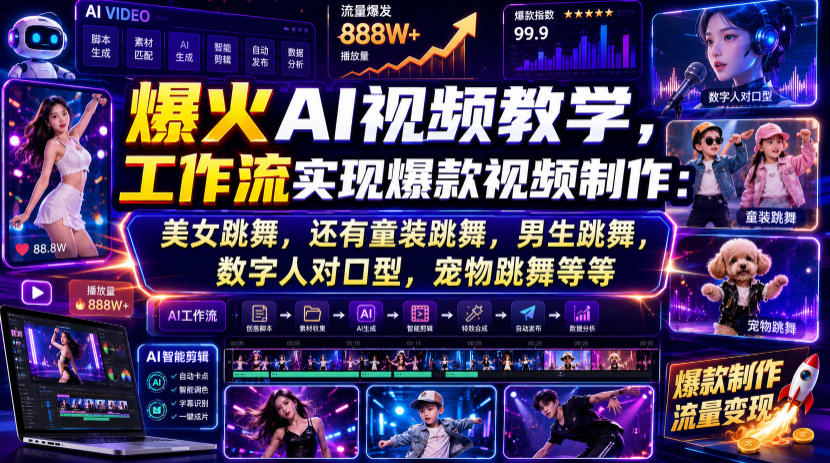 爆火AI视频教学，工作流实现爆款视频制作：美女跳舞，还有童装跳舞，男生跳舞，数字人对口型，宠物跳舞等等-知识星球