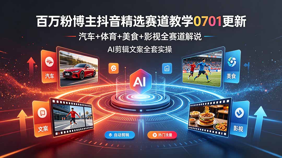 百万粉博主抖音精选赛道教学-0701更新，汽车+体育+美食+影视全赛道解说，AI剪辑文案全套实操-知识星球