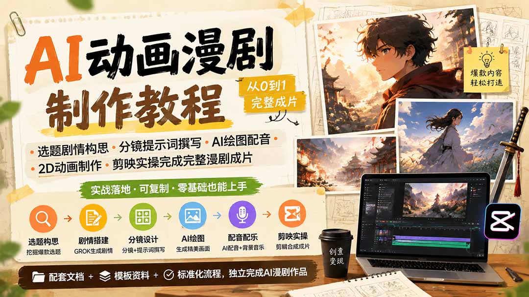 AI动画漫剧制作教程｜选题剧情构思·分镜提示词撰写·AI绘图配音·2D动画制作·剪映实操完成完整漫剧成片-知识星球