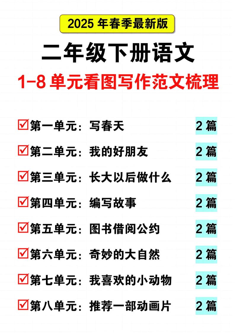 25二下语文1-8单元看图写话范文梳理16页-小禾网创