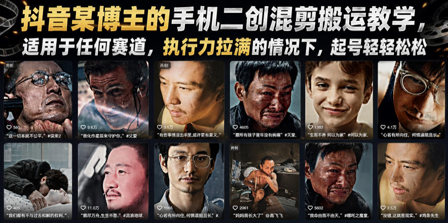 抖音某博主的手机二创混剪搬运教学，适用于任何赛道，执行力拉满的情况下，起号轻轻松松-知识星球