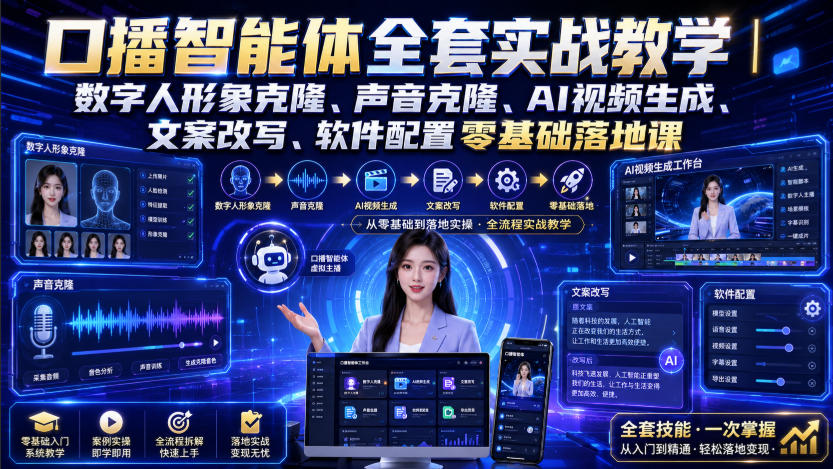 口播智能体全套实战教学｜数字人形象克隆、声音克隆、AI视频生成、文案改写、软件配置零基础落地课-知识星球