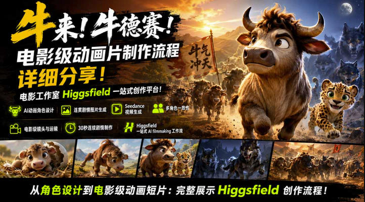 牛来！牛德赛！电影级动画片制作流程详细分享！电影工作室Higgsfield一站式创作平台，完整创作流程-知识星球