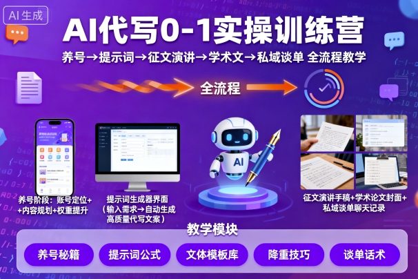 AI代写0-1实操训练营，从养号、提示词、征文演讲、学术文，到私域谈单的全流程教学-知识星球