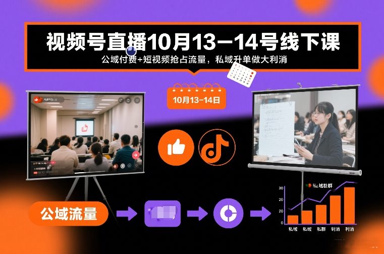 视频号直播10月13-14号线下课，公域付费+短视频抢占流量，私域升单做大利消-知识星球