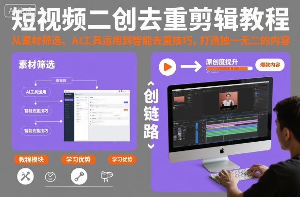 短视频二创去重剪辑教程，从素材筛选、AI工具运用到智能去重技巧，打造独一无二的内容-知识星球