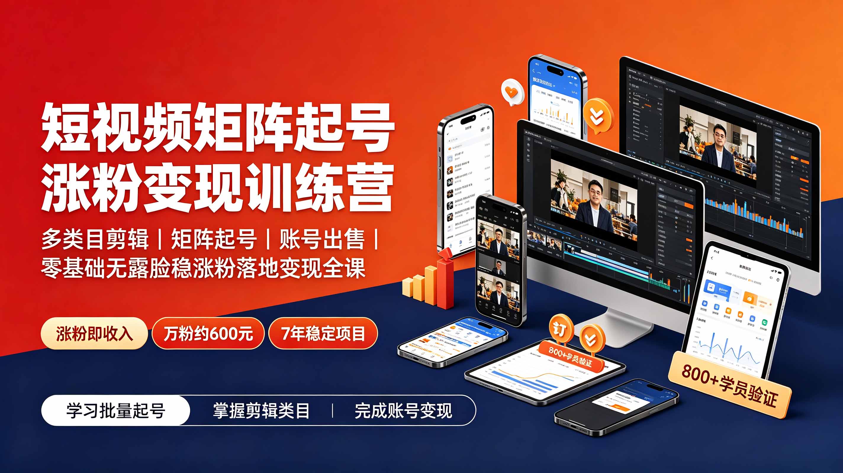 短视频矩阵起号涨粉变现训练营｜多类目剪辑·矩阵起号·账号出售，0基础无露脸稳涨粉落地变现全课-更新-知识星球