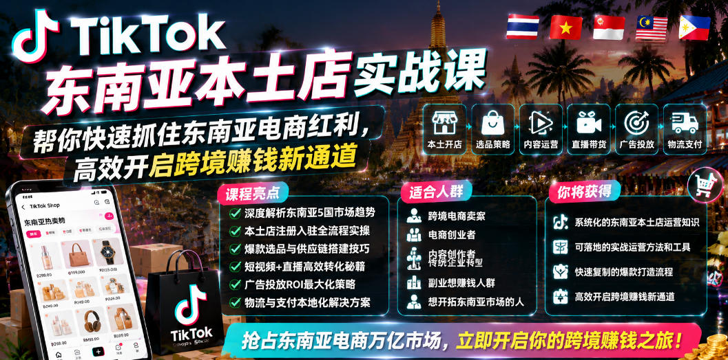 TikTok东南亚本土店实战课，帮你快速抓住东南亚电商红利，高效开启跨境賺钱新通道-知识星球