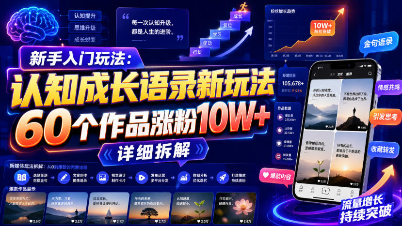 新手入门玩法:认知成长语录新玩法,60个作品涨粉10W+,详细拆解-知识星球
