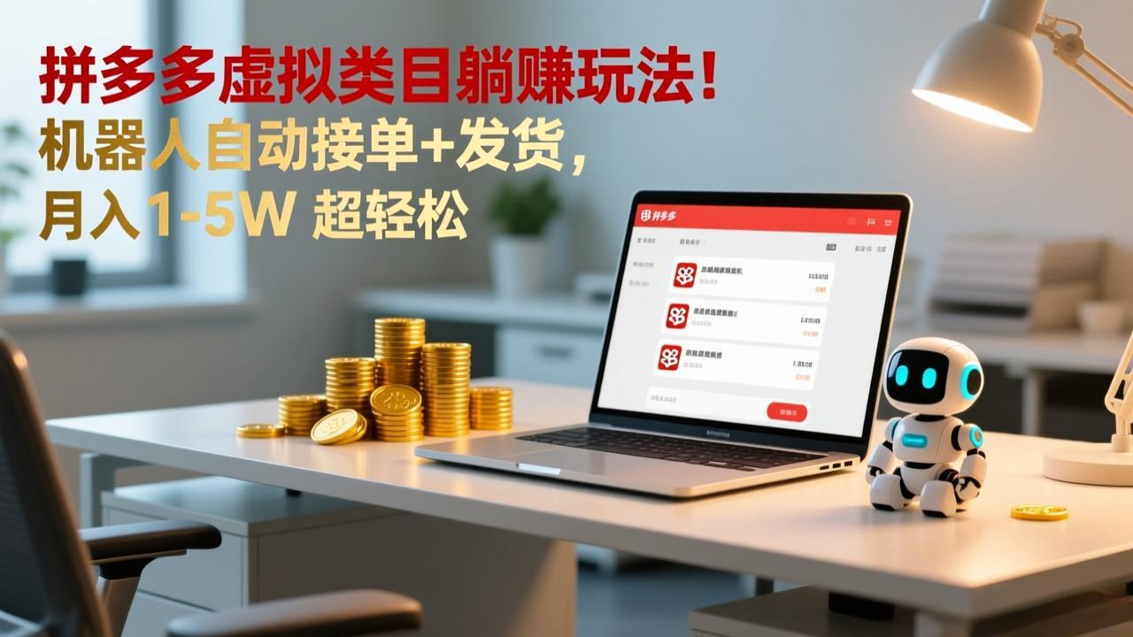 多多虚拟类目躺赚玩法！机器人自动接单+发货，月入 1-5W 超轻松-知识星球