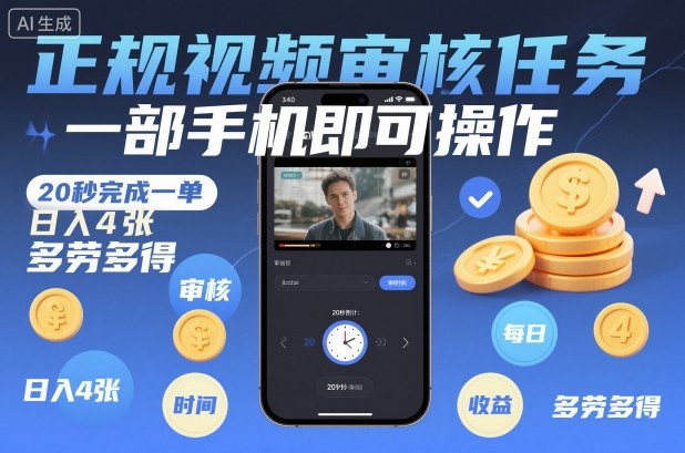 正规视频审核任务，一部手机即可操作，20秒完成一单，日入4张，多劳多得【揭秘】-知识星球