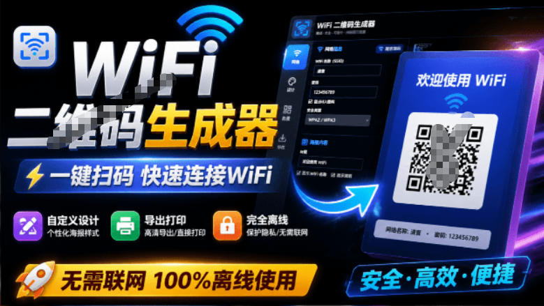 完全离线使用！WiFi二维码生成器，一键扫码快速连接WiFi，支持自定义风格导出WiFi二维码生成器-知识星球