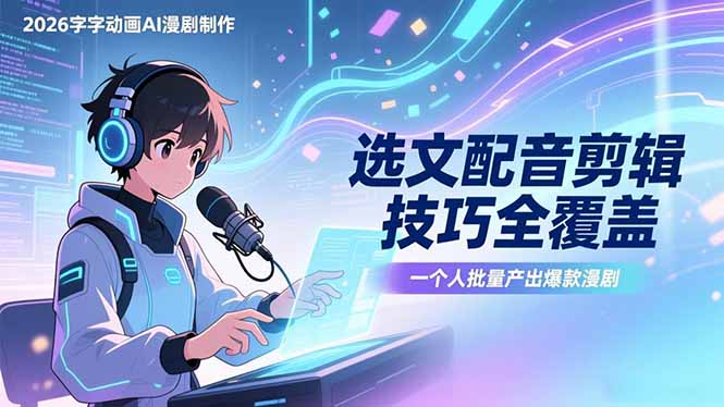 2026字字动画AI漫剧制作-1期，选文配音剪辑技巧全覆盖，一个人就能批量产出爆款漫剧-知识星球