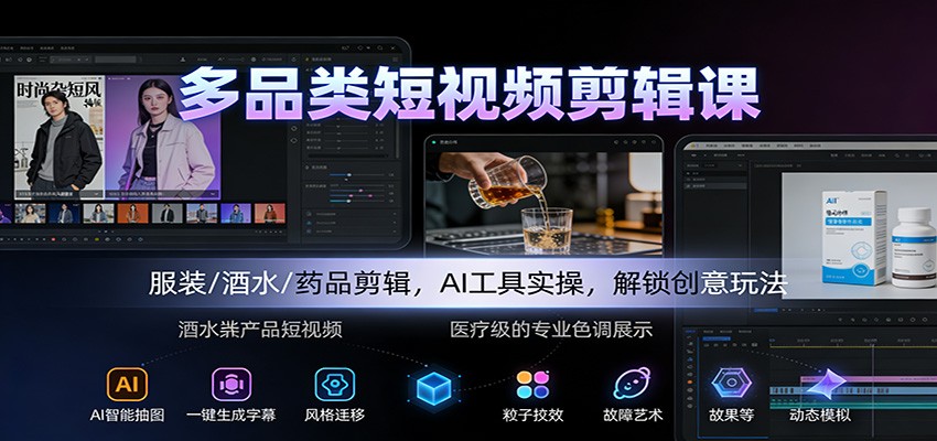 多品类短视频剪辑课:服装/酒水/药品剪辑,AI工具实操,解锁创意玩法-知识星球
