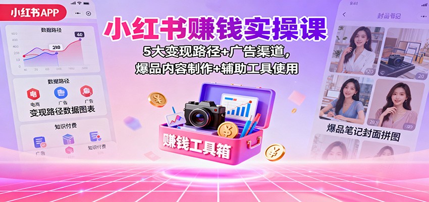 小红书赚钱实操课：5大变现路径+广告渠道，爆品内容制作+辅助工具使用-知识星球