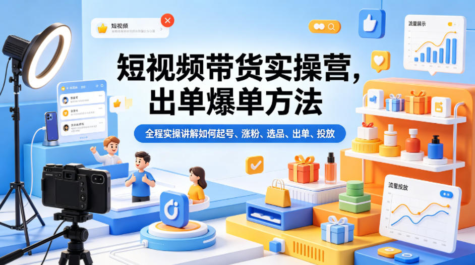 短视频带货实操营，出单爆单方法，全程实操讲解如何起号、涨粉、选品、出单、投放-知识星球