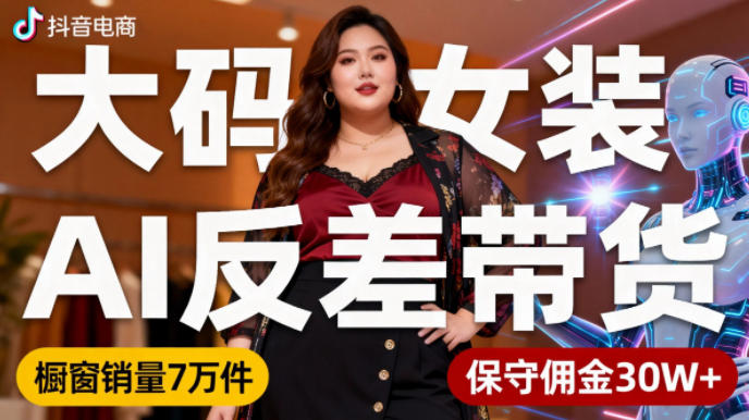 抖音小众赛道，大码女装AI反差带货，不用直播，每天6条作品，橱窗卖7万件，保守佣金30W+-知识星球