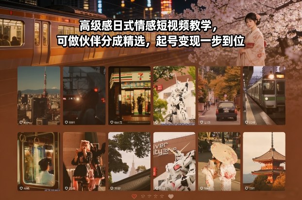 高级感日式情感短视频教学,可做伙伴分成精选,起号变现一步到位-知识星球