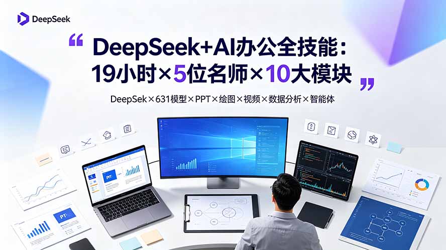 DeepSeek+AI办公全技能：19小时×5位名师×10大模块，DeepSeek×631模型×PPT×绘图×视频×数据分析×智能体-知识星球