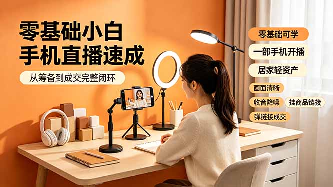 零基础小白手机直播速成，从筹备到成交完整闭环，适配苹果安卓系统，解决杂音卡顿留人难问题-知识星球