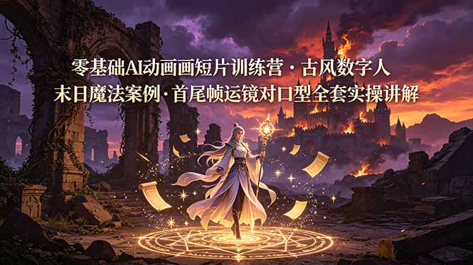 零基础AI动画短片训练营，古风数字人末日魔法案例，首尾帧运镜对口型全套实操讲解-知识星球