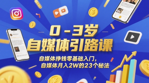 0-3岁自媒体引路课，自媒体挣钱零基础入门，自媒体月入2W的23个秘法-知识星球