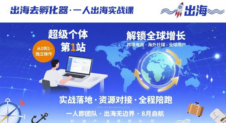 出海去孵化器，一人出海实战课，​超级个体第1站，解锁全球增长-知识星球