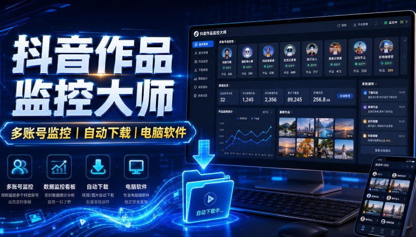 抖音作品监控大师，多账号监控丨自动下载丨电脑软件-知识星球