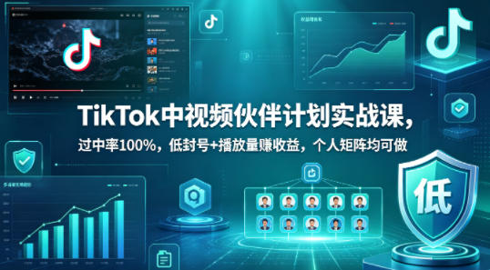 TikTok中视频伙伴计划实战课，过中率100%，低封号+播放量賺收益，个人矩阵均可做-知识星球